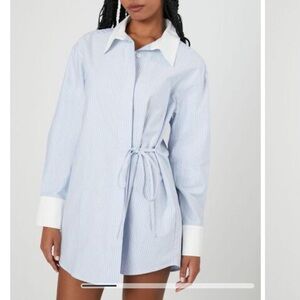 Blue and White Striped Shirt Dress